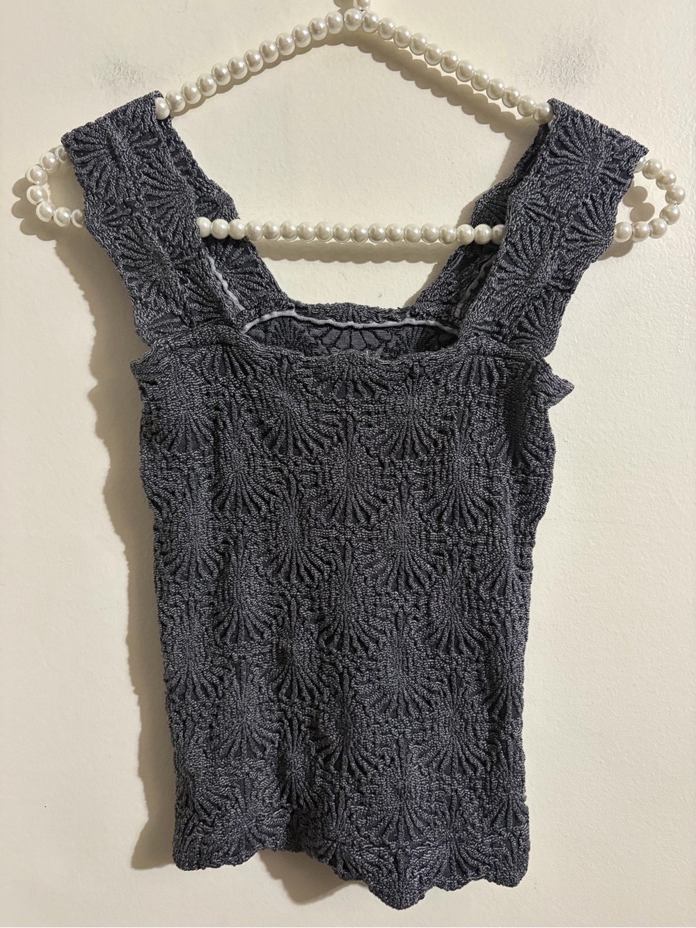 Square-Neck Textured Tank Top in Charcoal
